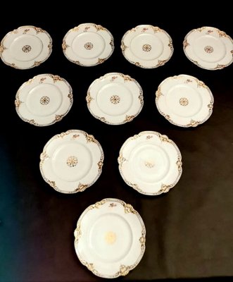 Antique French Napoleon III Hand-Painted Dishes from Porcelaine de Paris, Set of 10-QRS-666472