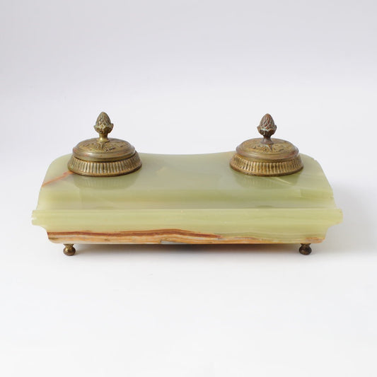 Antique French Ormolu and Green Onyx Desk Set