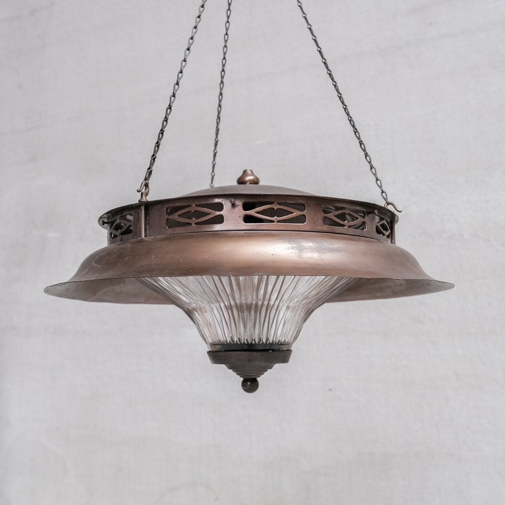 Antique French Pagoda Style Glass and Metal Pendant Light