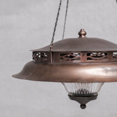 Antique French Pagoda Style Glass and Metal Pendant Light