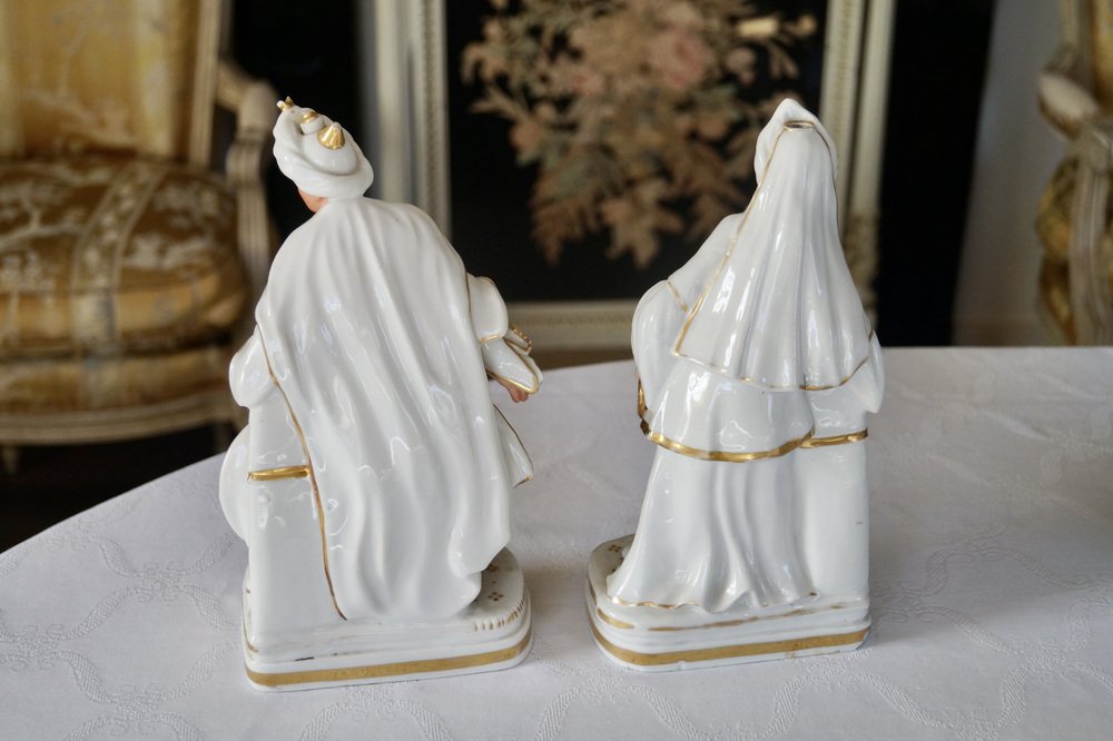 Antique French Paris Porcelain Porte Plume Statues for Ink Pens, 1835, Set of 2