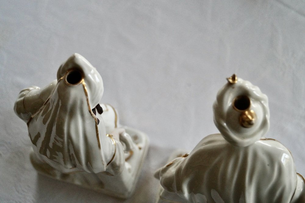 Antique French Paris Porcelain Porte Plume Statues for Ink Pens, 1835, Set of 2