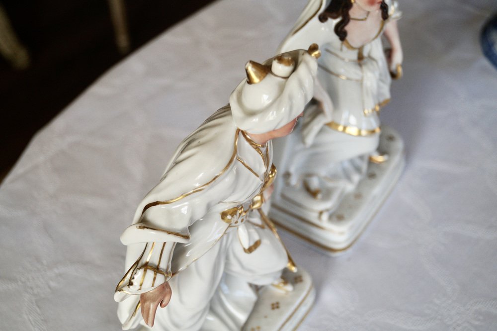 Antique French Paris Porcelain Porte Plume Statues for Ink Pens, 1835, Set of 2