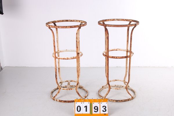 Antique French Patinated Wrought Iron Garden Stands, Set of 2-EZZ-878833