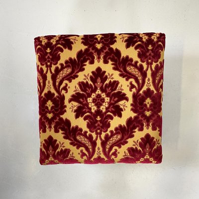 Antique French Poufs in Wood with Yellow and Dark Red Damask Fabric, 1850s, Set of 2-GDD-1784811