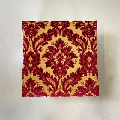 Antique French Poufs in Wood with Yellow and Dark Red Damask Fabric, 1850s, Set of 2-GDD-1784811