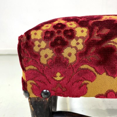 Antique French Poufs in Wood with Yellow and Dark Red Damask Fabric, 1850s, Set of 2-GDD-1784811