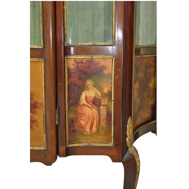 Antique French Show Cabinet with Romantic Landscapes and Bronze Details