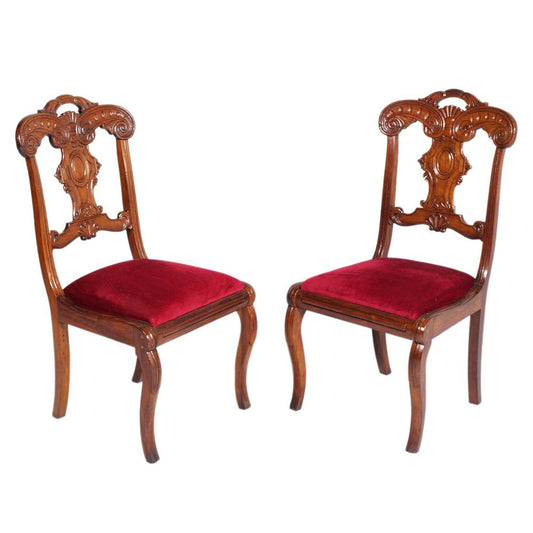 Antique French Side Chairs in Hand Carved Maple Wood, 1820, Set of 2