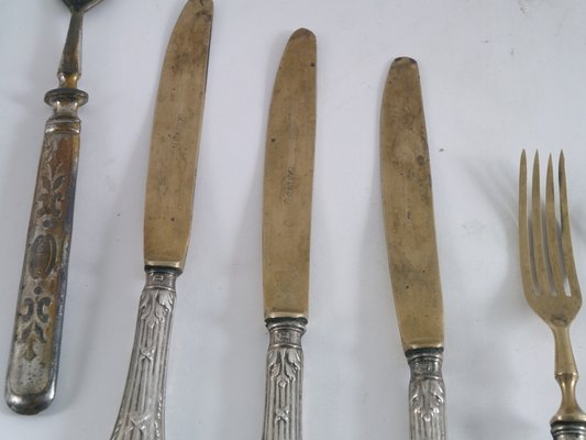 Antique French Silvered Brass Cutlery, 1700s, Set of 10-NJV-884922