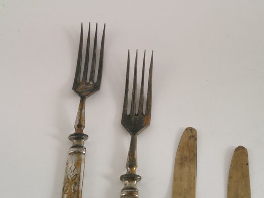 Antique French Silvered Brass Cutlery, 1700s, Set of 10-NJV-884922