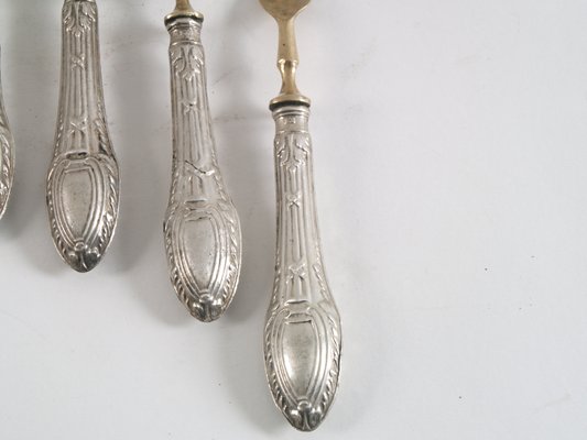 Antique French Silvered Brass Cutlery, 1700s, Set of 10-NJV-884922