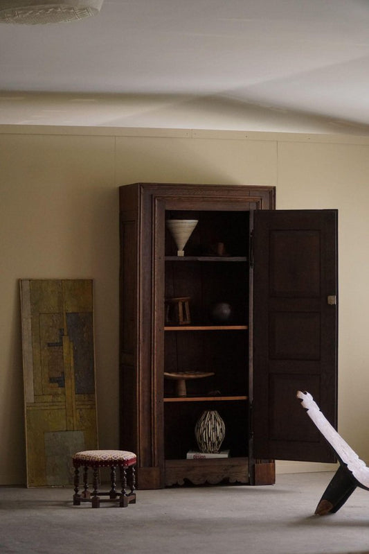 Antique French Tall Oak Cabinet, Late 19th Century