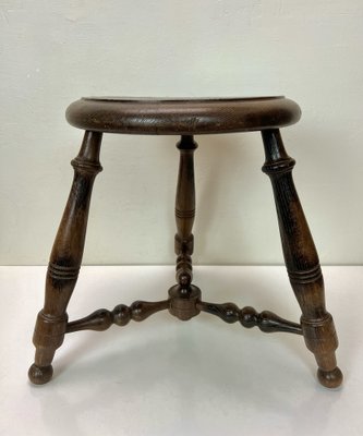 Antique French Turned Oak Stool, 1930s-WZZ-1447640