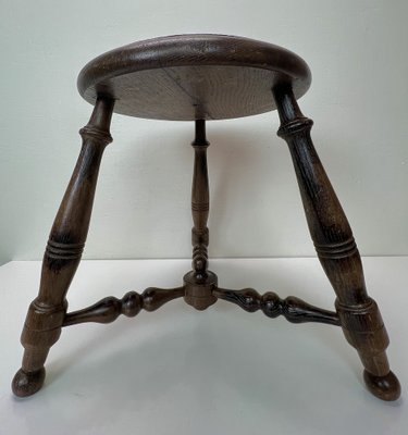 Antique French Turned Oak Stool, 1930s-WZZ-1447640