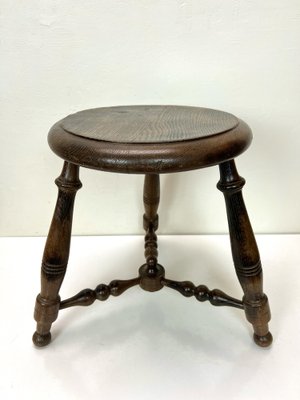 Antique French Turned Oak Stool, 1930s-WZZ-1447640