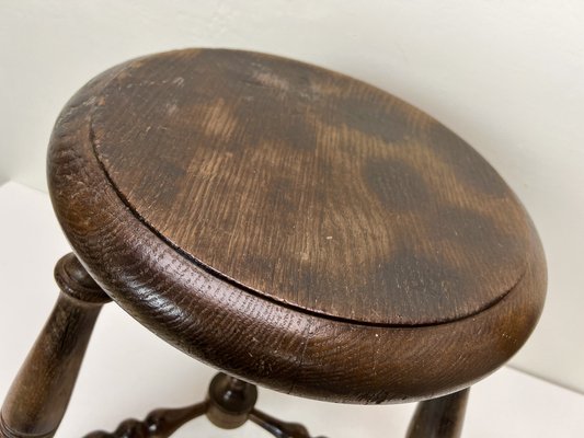 Antique French Turned Oak Stool, 1930s-WZZ-1447640