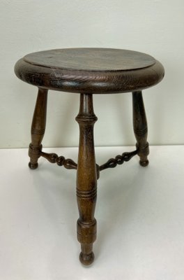 Antique French Turned Oak Stool, 1930s-WZZ-1447640