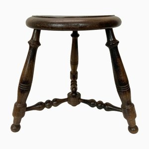 Antique French Turned Oak Stool, 1930s-WZZ-1447640