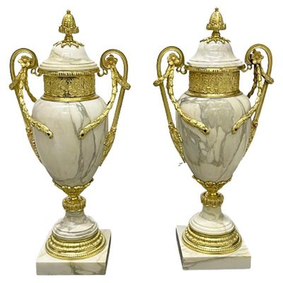 Antique French Vases in Marble with Ormolu, Set of 2-UCH-1251142