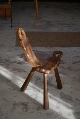 Antique French Wabi Sabi Style Carved Wood Tripod Chair, 1900s-MXF-1750976