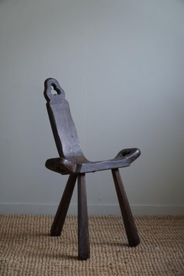 Antique French Wabi Sabi Style Carved Wood Tripod Chair, 1900s-MXF-1750976