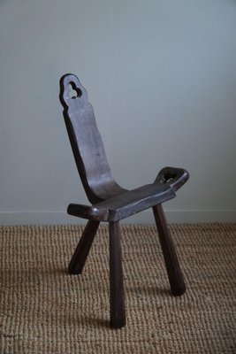 Antique French Wabi Sabi Style Carved Wood Tripod Chair, 1900s-MXF-1750976