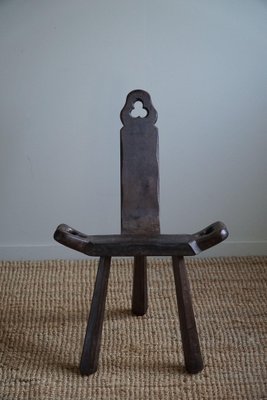 Antique French Wabi Sabi Style Carved Wood Tripod Chair, 1900s-MXF-1750976