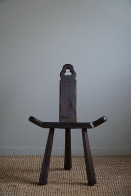 Antique French Wabi Sabi Style Carved Wood Tripod Chair, 1900s-MXF-1750976