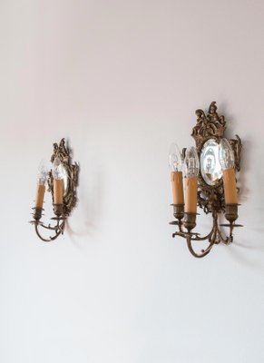 Antique French Wall Lights with Mirror, 19th Century, Set of 2-JWI-1362135