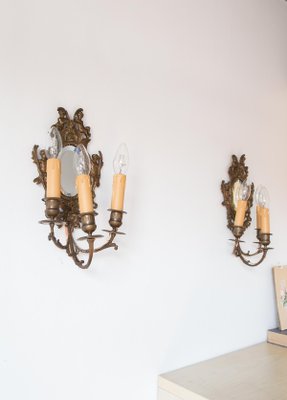 Antique French Wall Lights with Mirror, 19th Century, Set of 2-JWI-1362135