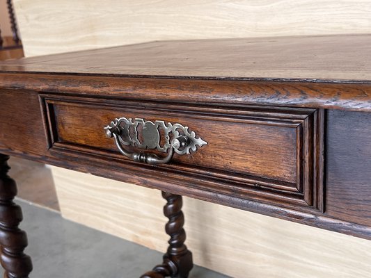 Antique French Walnut Desk with Drawer and Leather Top, 1890-PSK-2030190