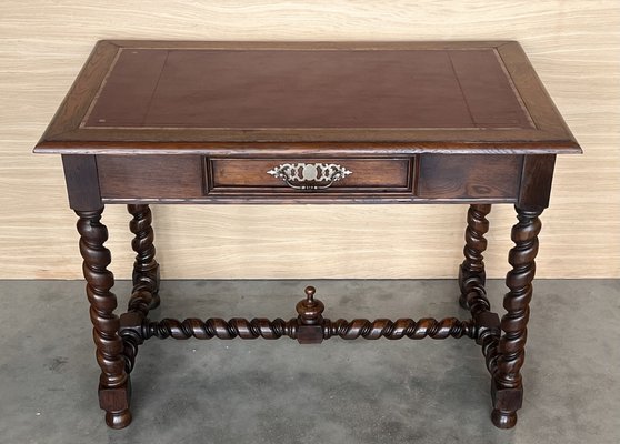 Antique French Walnut Desk with Drawer and Leather Top, 1890-PSK-2030190