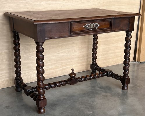 Antique French Walnut Desk with Drawer and Leather Top, 1890-PSK-2030190