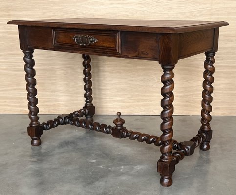 Antique French Walnut Desk with Drawer and Leather Top, 1890-PSK-2030190