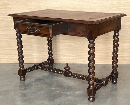 Antique French Walnut Desk with Drawer and Leather Top, 1890-PSK-2030190