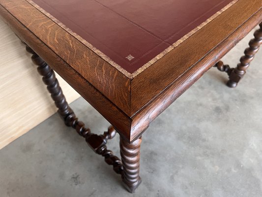 Antique French Walnut Desk with Drawer and Leather Top, 1890-PSK-2030190