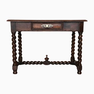 Antique French Walnut Desk with Drawer and Leather Top, 1890-PSK-2030190