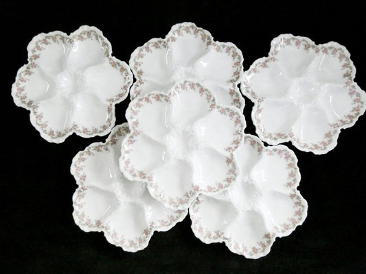 Antique French White Porcelain Oyster Plates, Limoges, France, 1930s, Set of 6