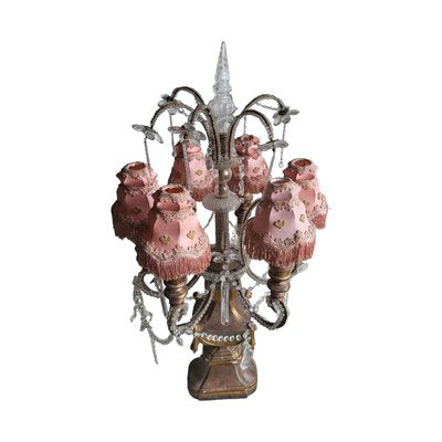 Antique French Wooden and Crystals Table Lamp with Six Lights-TCS-1806372