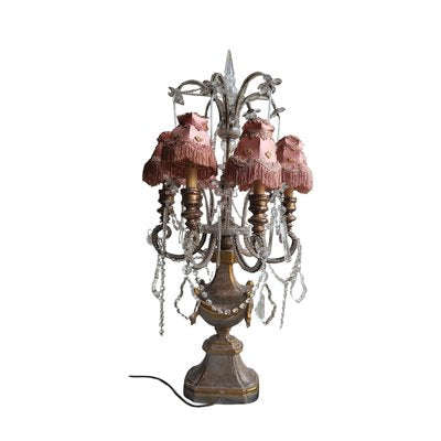 Antique French Wooden and Crystals Table Lamp with Six Lights-TCS-1806372