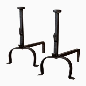 Antique French Wrought Iron Andirons, 19th Century, Set of 2-TG-914271