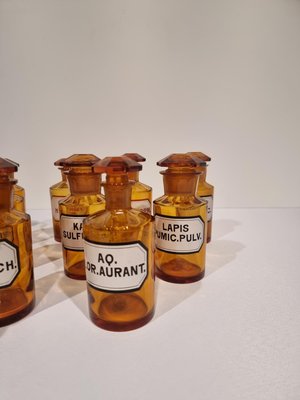 Antique German Amber Glass Apothecary Pharmacy Hand Blown Jars, Set of 13-NQV-1225751