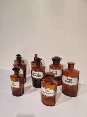 Antique German Apothecary Jars in Amber Glass, Set of 8-NQV-1225603