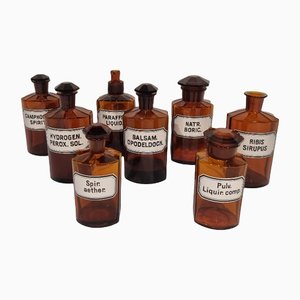 Antique German Apothecary Jars in Amber Glass, Set of 8-NQV-1225603