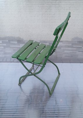 Antique German Collapsible Beer Garden Chair with Green-Painted Iron Frame, 1920s-HOI-1755850