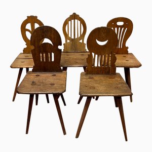 Antique German Farmhouse Chairs, 1800s, Set of 5-ALF-2033592