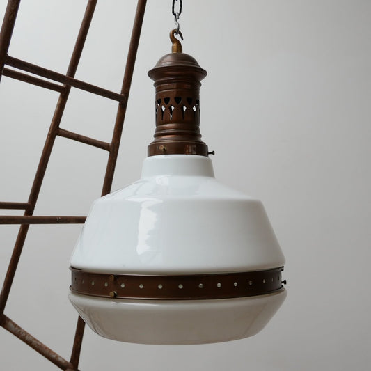 Antique German Opaline Glass Ceiling Lamp, 1930s