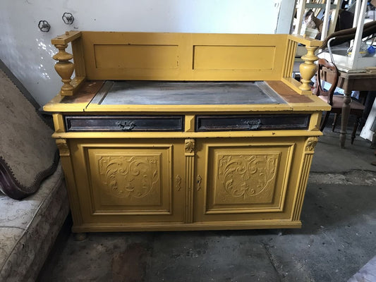 Antique German Style Ocher Painted Cabinet