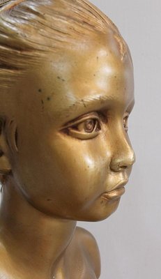 Antique Gilded Plaster Twisted Column and Bust of a Girl-RVK-729882